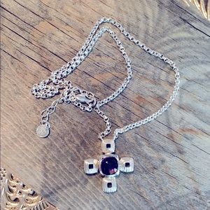 NWOT Robert Elizondo Sterling Silver Simulated Amethyst Cross Necklace